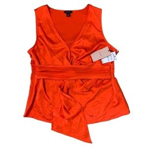 Halogen NWT Twist Detail Sleeveless Top Silky Feel Material Orange Rumba Size L